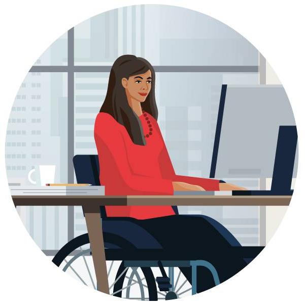 一个坐在轮椅上的专注的女人用电脑高效地完成她的任务